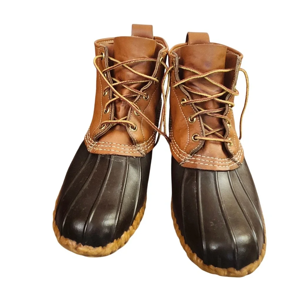 Vintage LL Bean Maine Hunting Shoe Duck Boots Tan Brown Leather Ankle Mens 7 USA